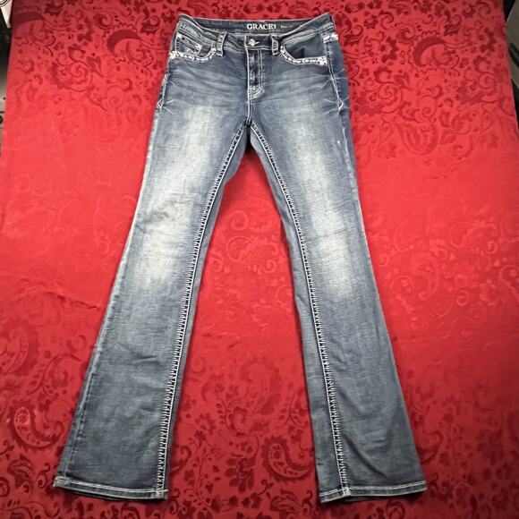 Grace in LA Jeans Womens 30x32 Embroidered Aztec Diamond Rhinstone Bootcut Jeans - Picture 12 of 15